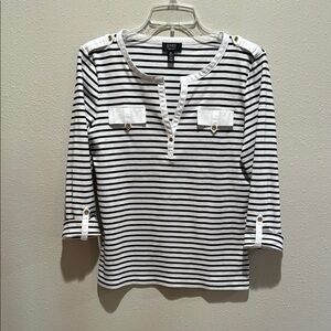 Jones New York Black and White Striped Top